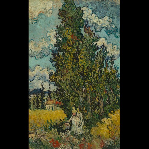 Van Gogh Giclée, Cipressen en twee vrouwen
